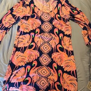 Lilly Pulitzer Flamingo Pattern Mini Dress - Pink and Navy
